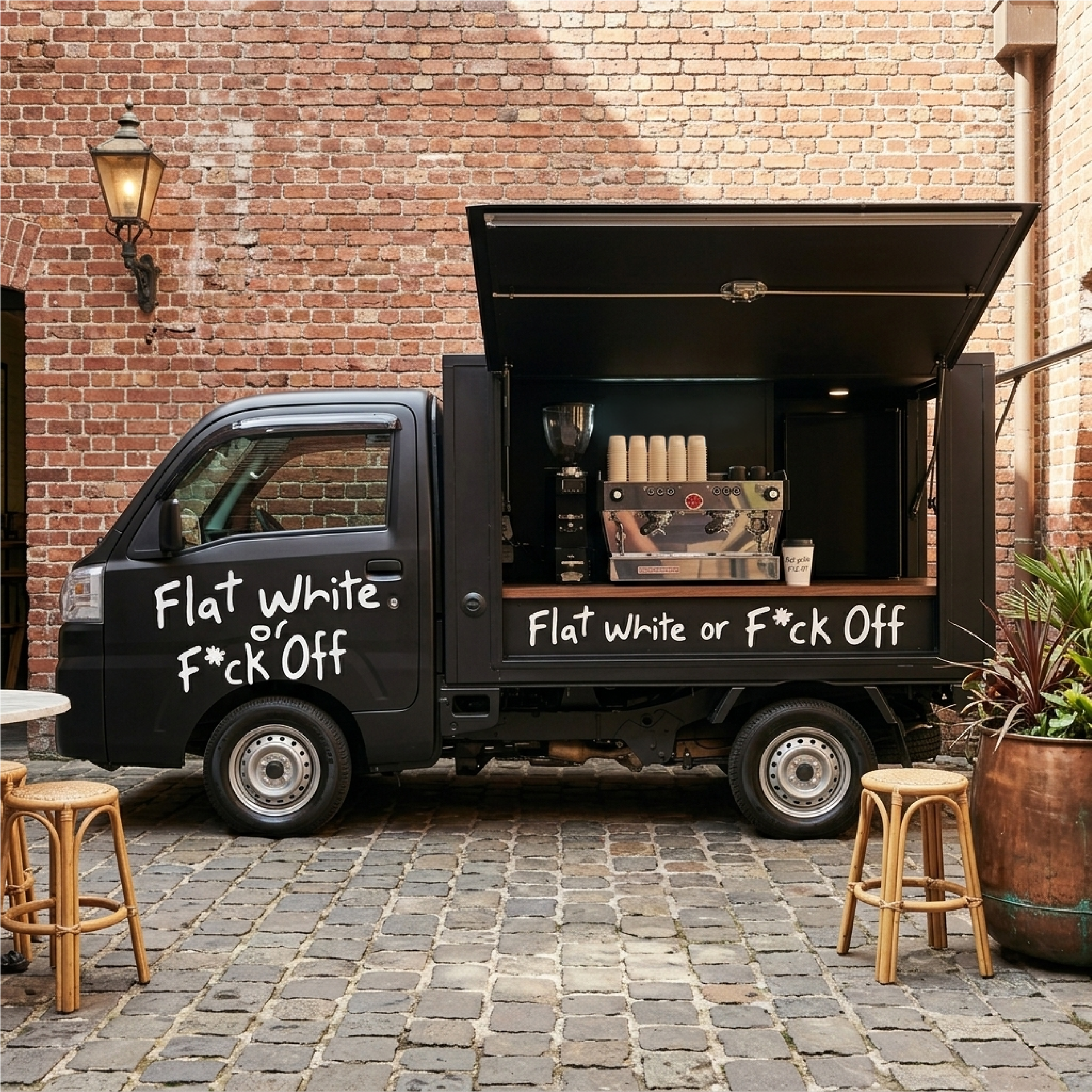 Flat White or F*ck Off coffee and DJ van concept