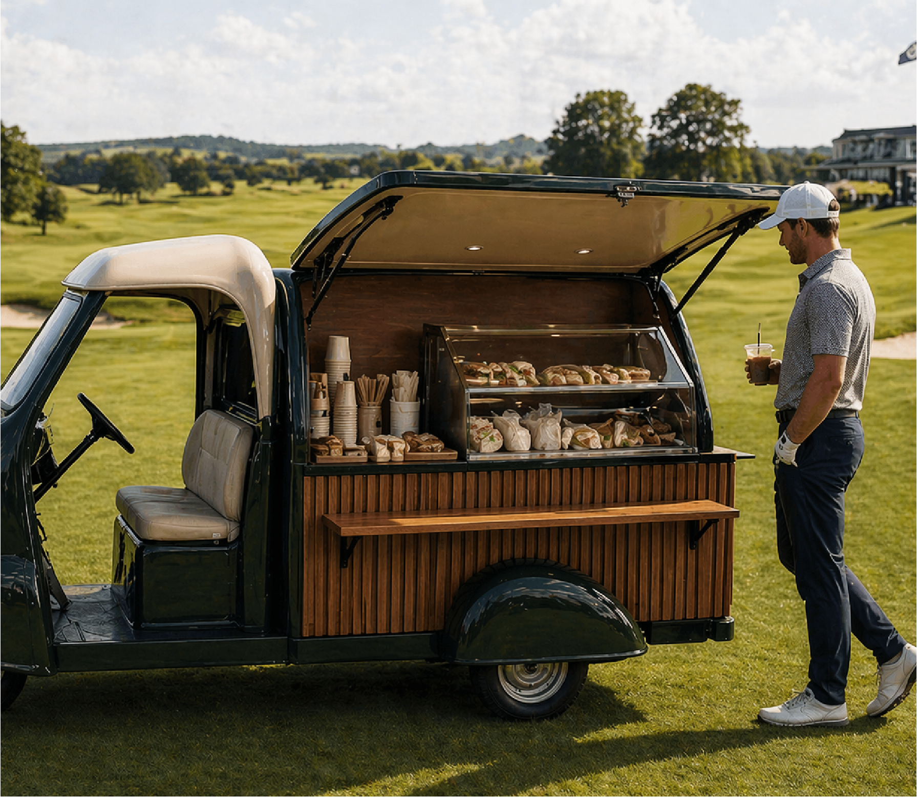 The same cart fitted out to serve food to a golfer