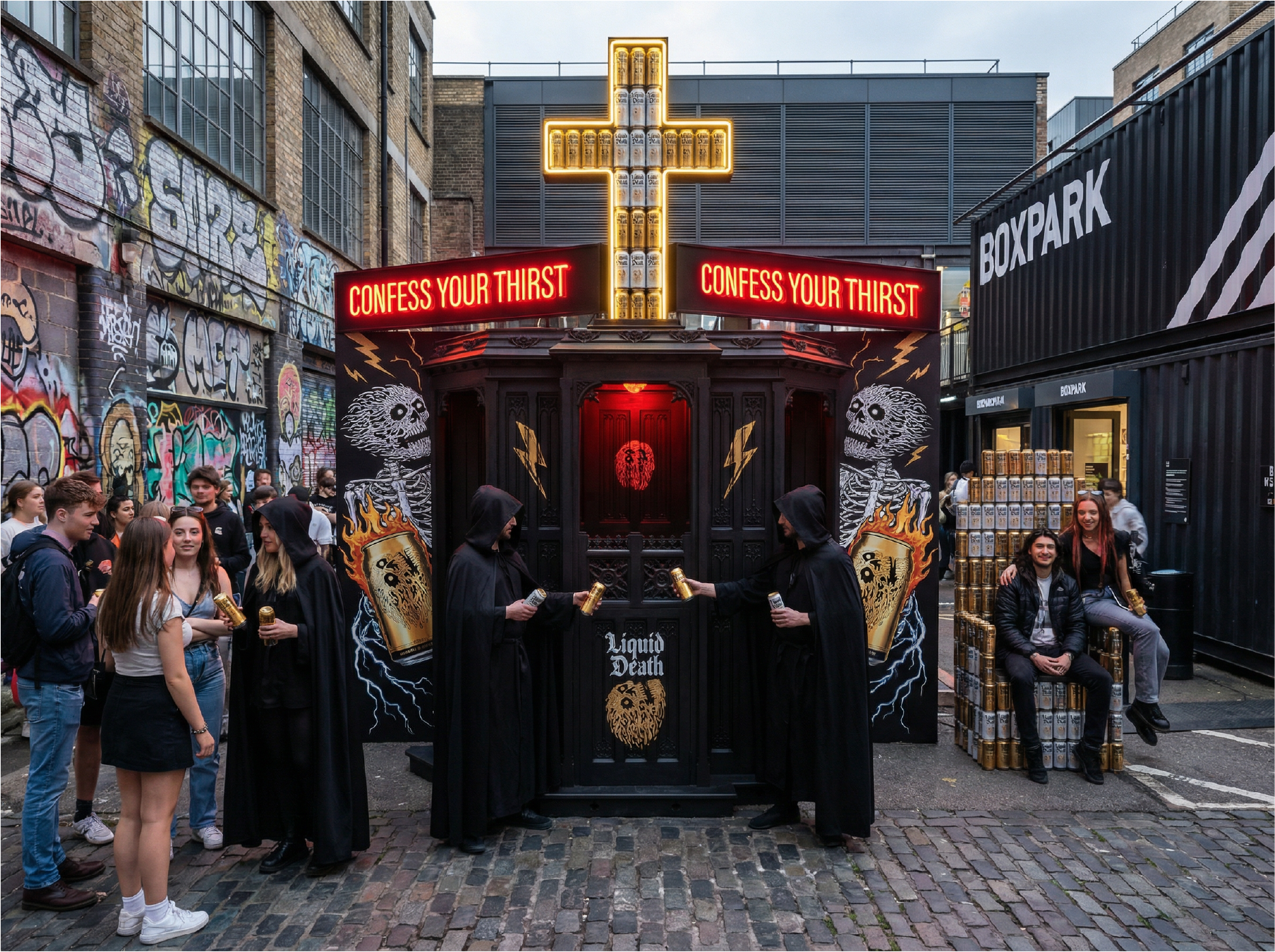 Liquid Death confession booth concept